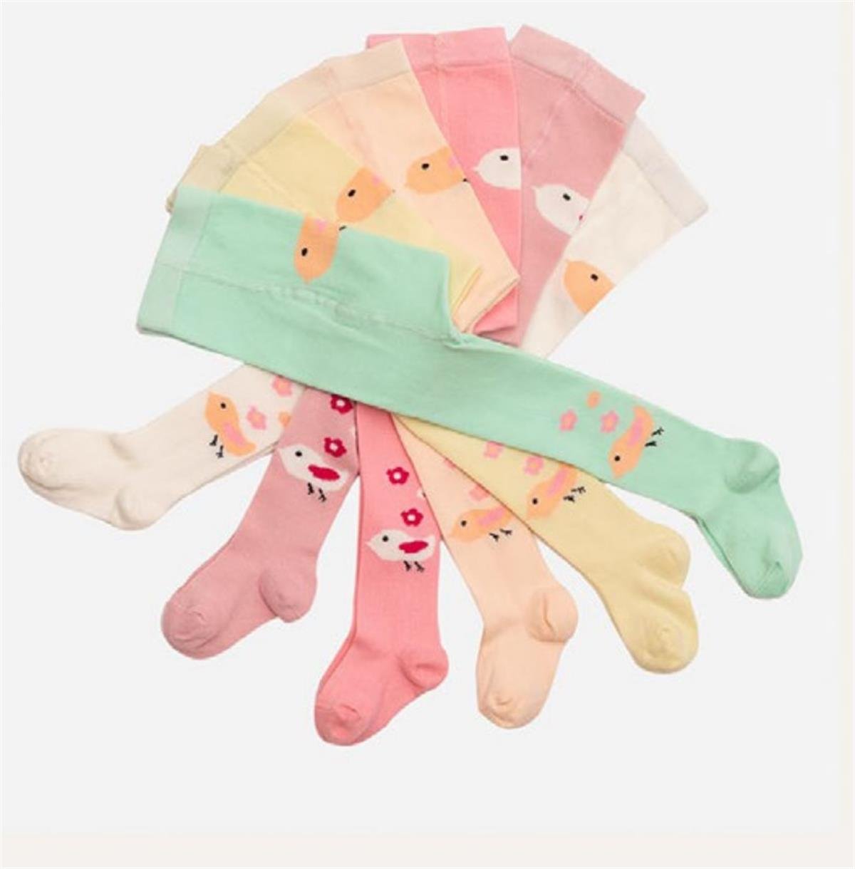 Çorap6'lı Paket Kuş Desenli Mevsimlik Kız Bebek Külotlu Çorap