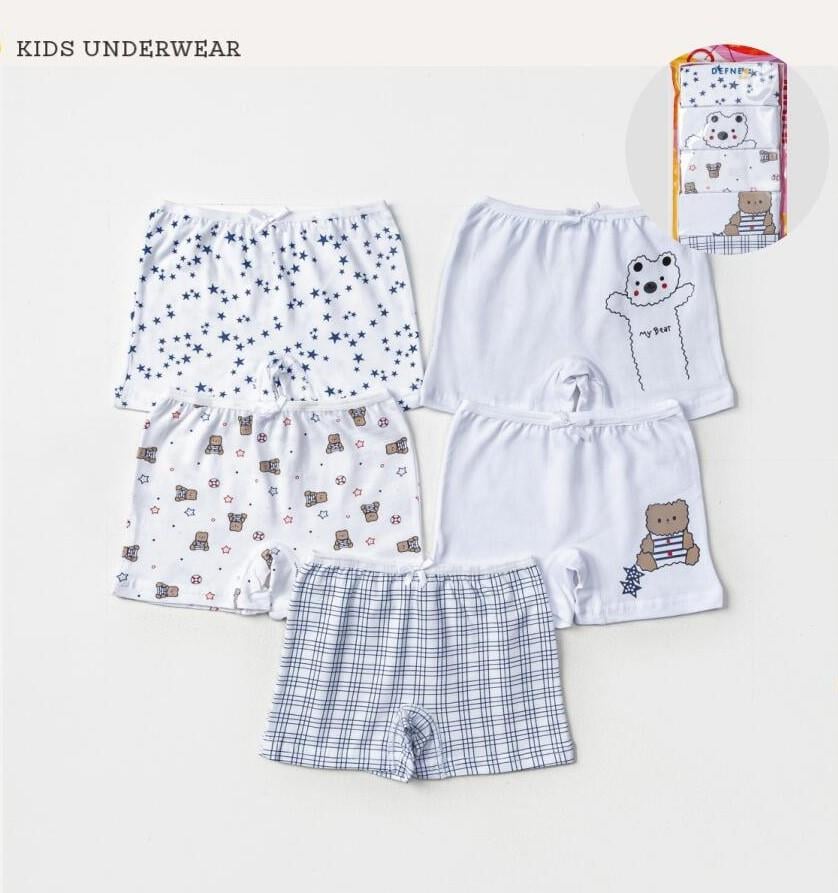 İç GiyimAyıcık Desenli Likralı Penye 5'li Kız Çocuk Boxer Set