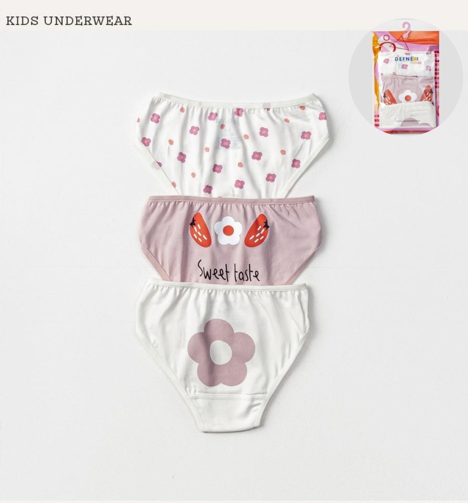 İç GiyimÇiçek Desenli Likralı Penye 3'lü Kız Çocuk Slip Set