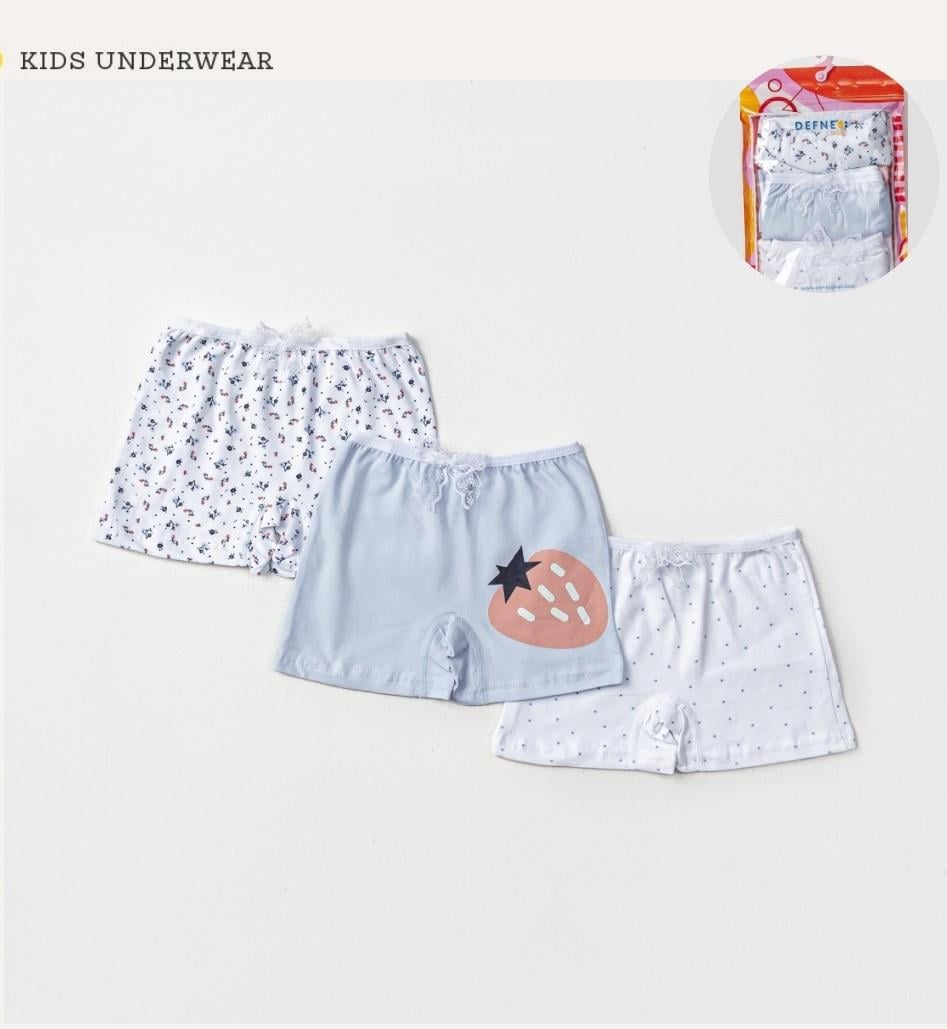 İç GiyimÇilek Desenli Likralı Penye 3'lü Kız Çocuk Boxer Set