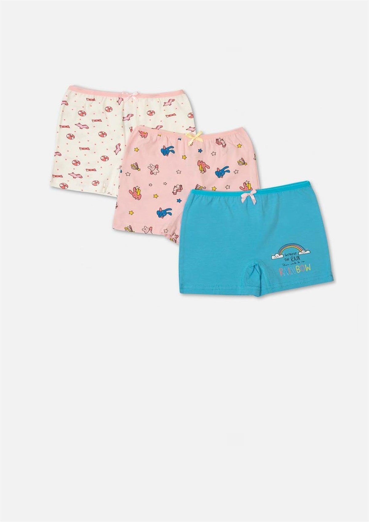 İç GiyimDesenli Ve Baskılı Penye Elastan Kız Çocuk 3'lü Boxer Set