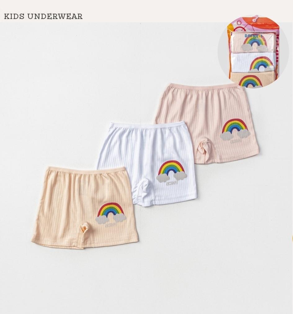 İç GiyimGökkuşağı Desenli Likralı Penye 3'lü Kız Çocuk Çizgili Boxer Set