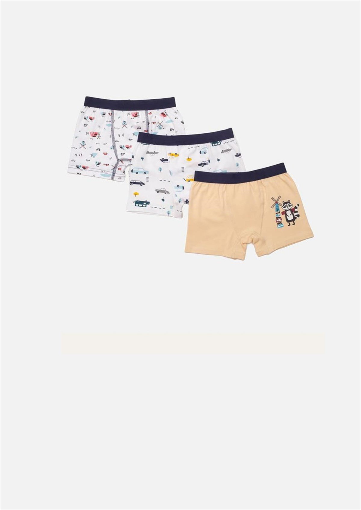 İç GiyimKarışık Desen Baskılı Penye Elastan Erkek Çocuk 3'lü Boxer Set