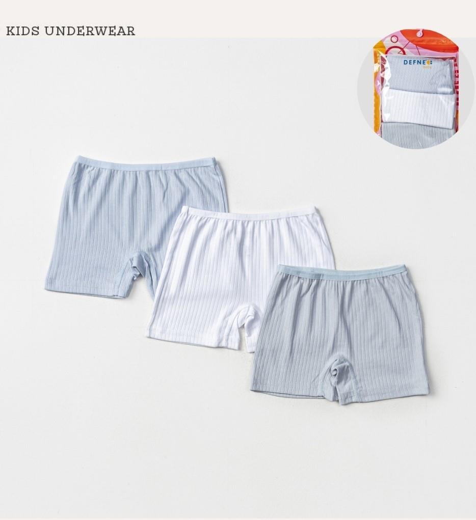 İç GiyimKarışık Renkli Likralı Penye 3'lü Kız Çocuk Çizgili Boxer Set