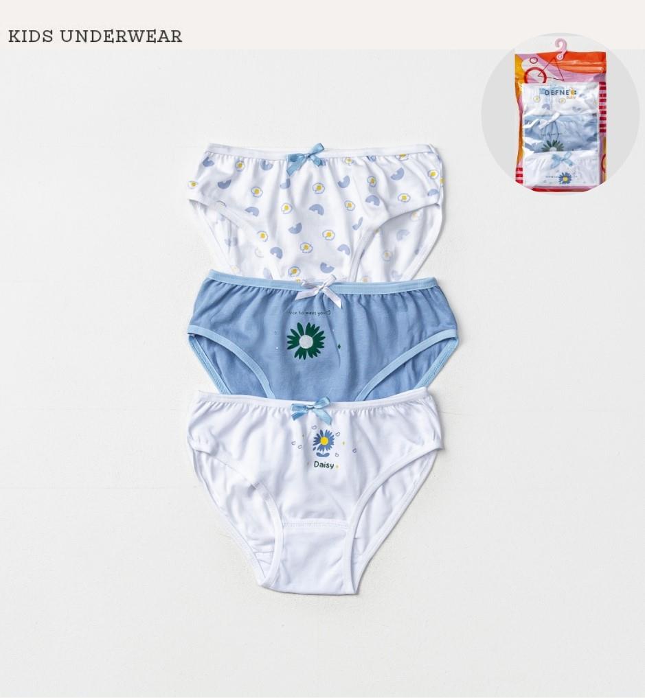 İç GiyimPapatya Desenli Likralı Penye 3'lü Kız Çocuk Slip Set