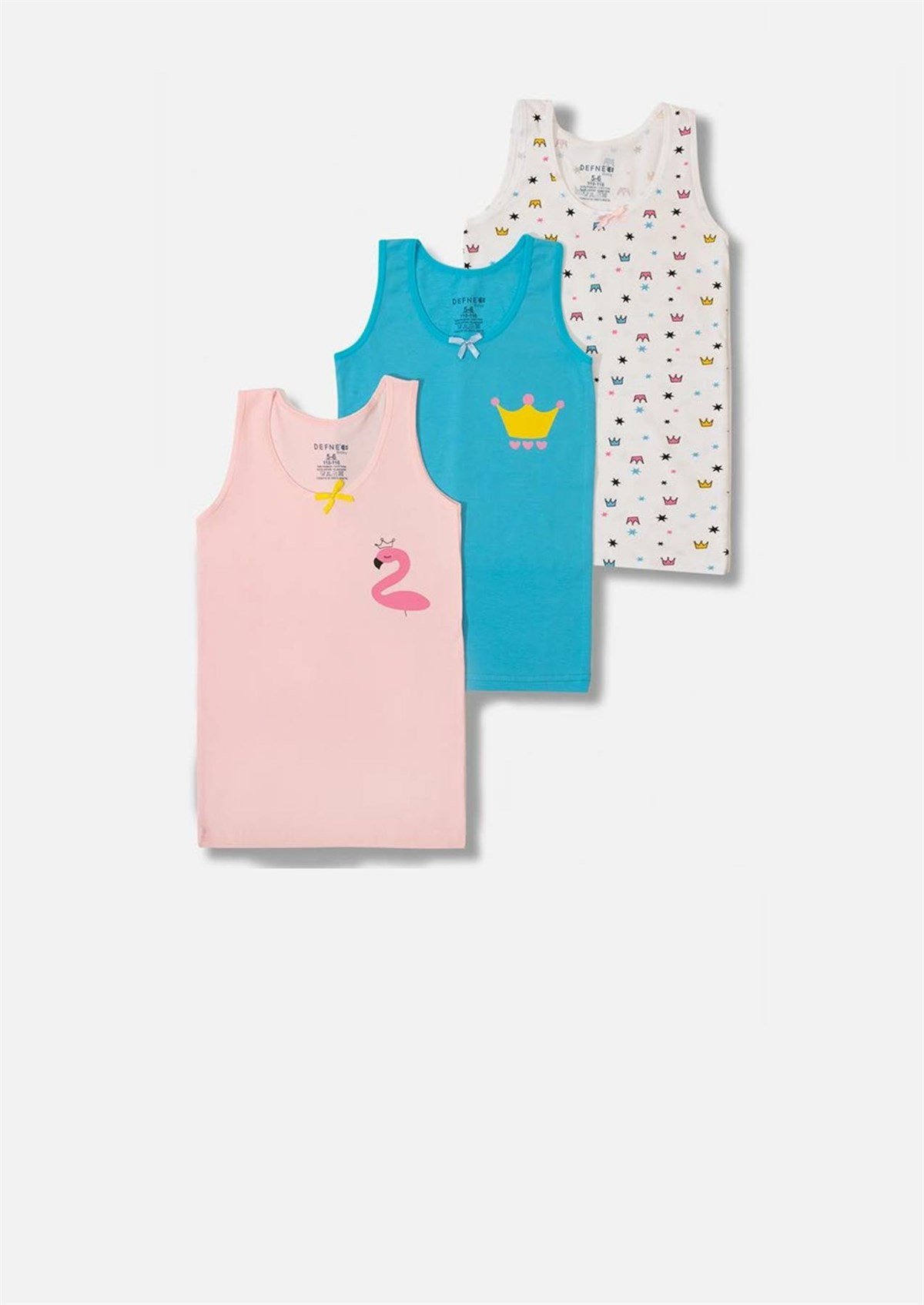 İç GiyimPrenses Flamingo Baskılı Likralı Penye Geniş Askılı Kız Çocuk 3'lü Atlet Set