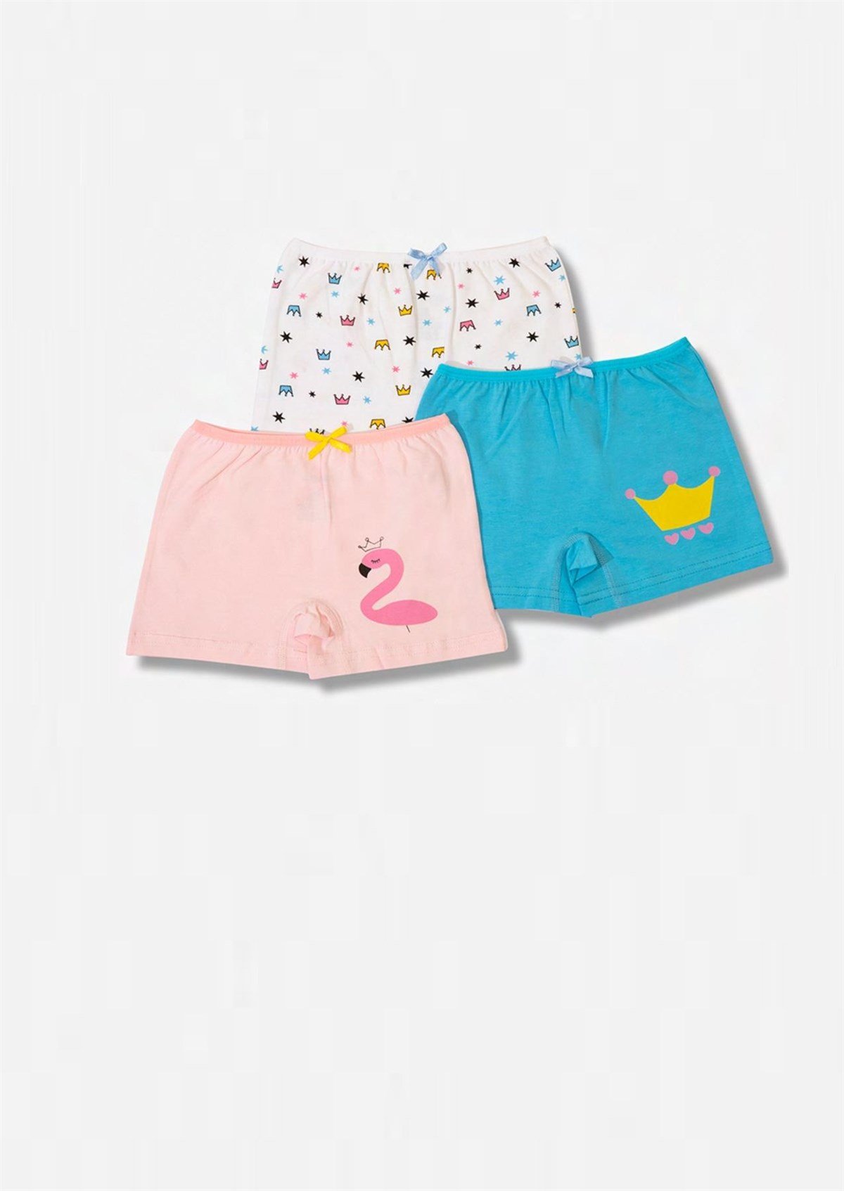 İç GiyimPrenses Flamingo Desen Baskılı Penye Elastan Kız Çocuk 3'lü Boxer Set