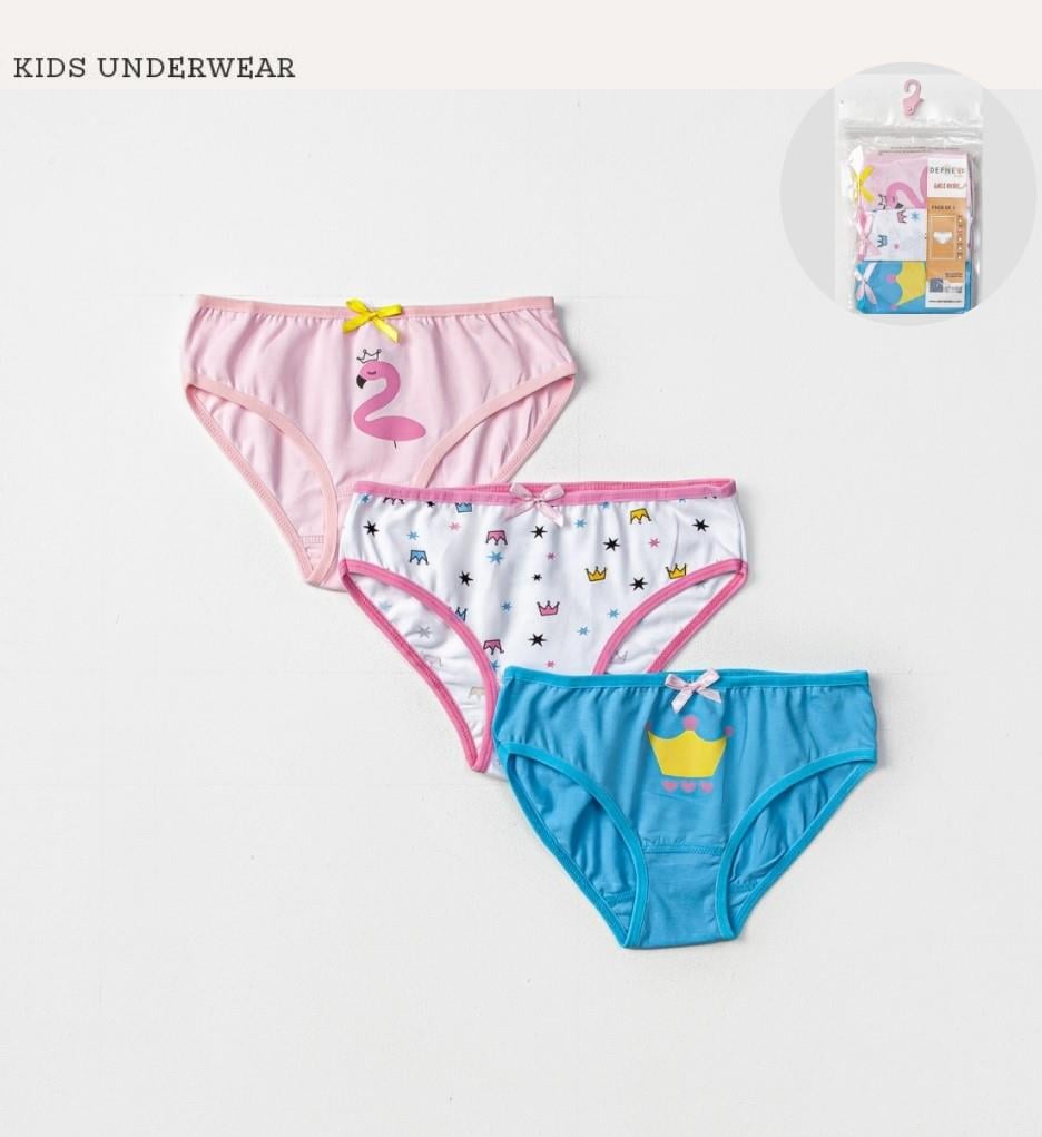 İç GiyimPrenses Flamingo Desenli Likralı Penye 3'lü Kız Çocuk Slip Set