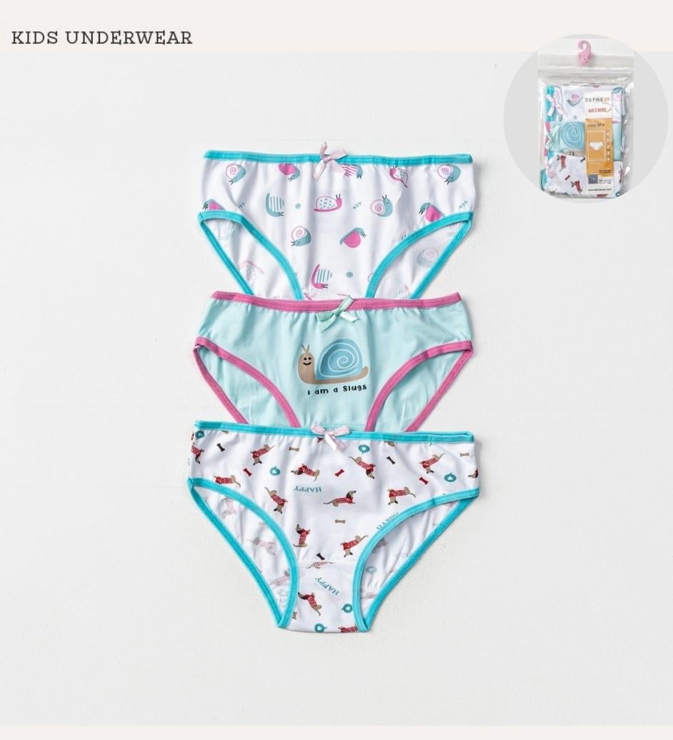 İç GiyimSevimli Salyangoz Temalı Likralı Penye 3'lü Kız Çocuk Slip Set
