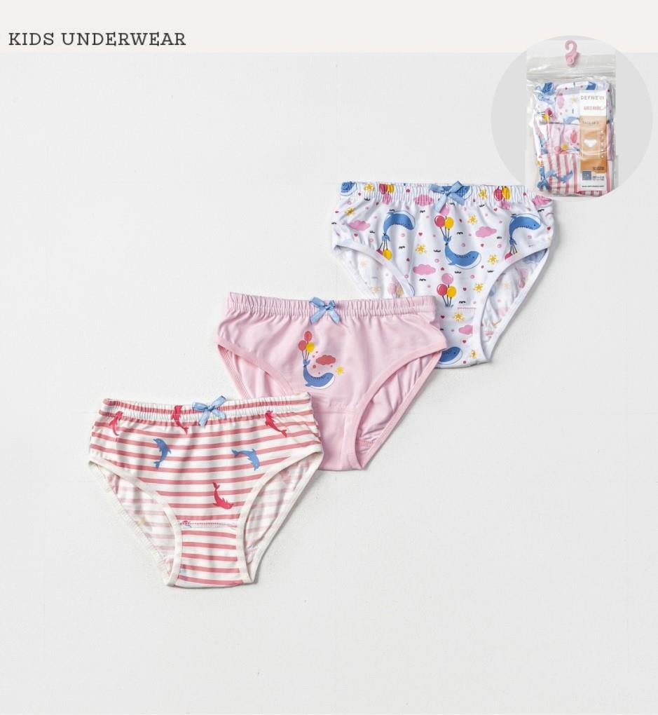 İç GiyimYunus Ve Balina Desenli Likralı Penye 3'lü Kız Çocuk Slip Set
