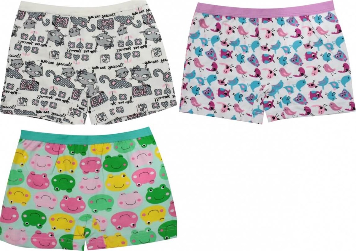 İç GiyimGümüş 3072 6'lı Paket Emprime Likralı Kız Çocuk Boxer