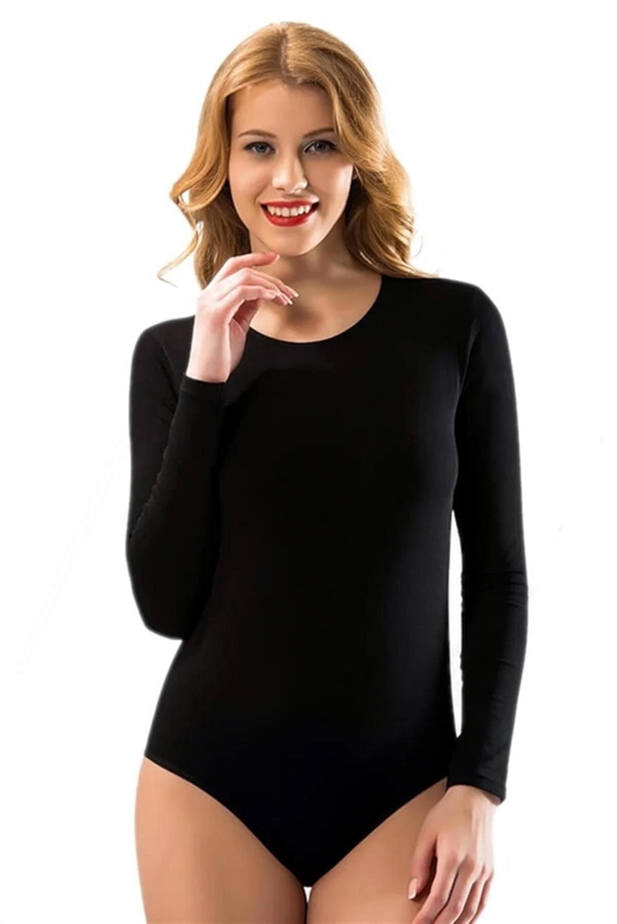 Atlet, Fanila, BodyBisiklet Yaka Bayan Uzun Kollu Çıtçıtlı Body Kota 6183