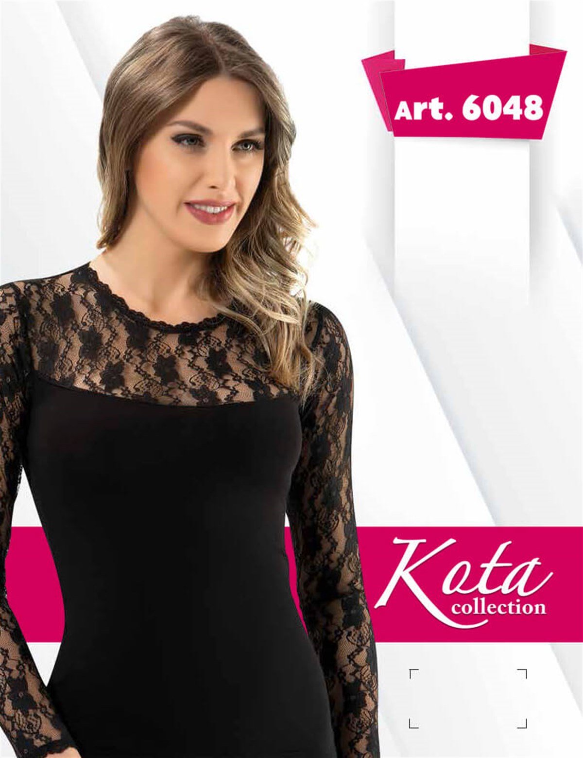 Atlet, Fanila, BodyGöğsü Ve Kollar Tüllü Bayan Uzun Kollu Body Kota 6048