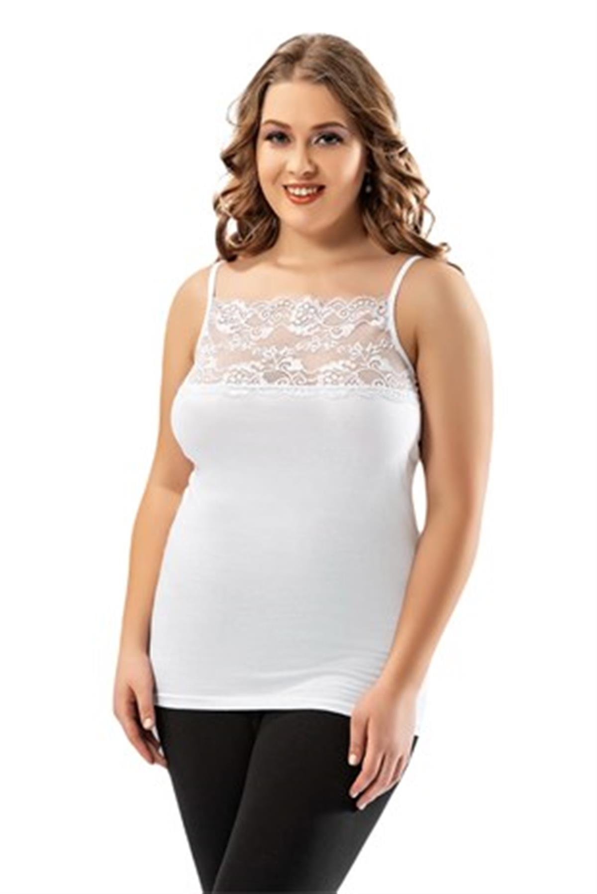 Atlet, Fanila, BodyKota 6033 Likralı Geniş Dantelli İp Askılı Bayan Atlet