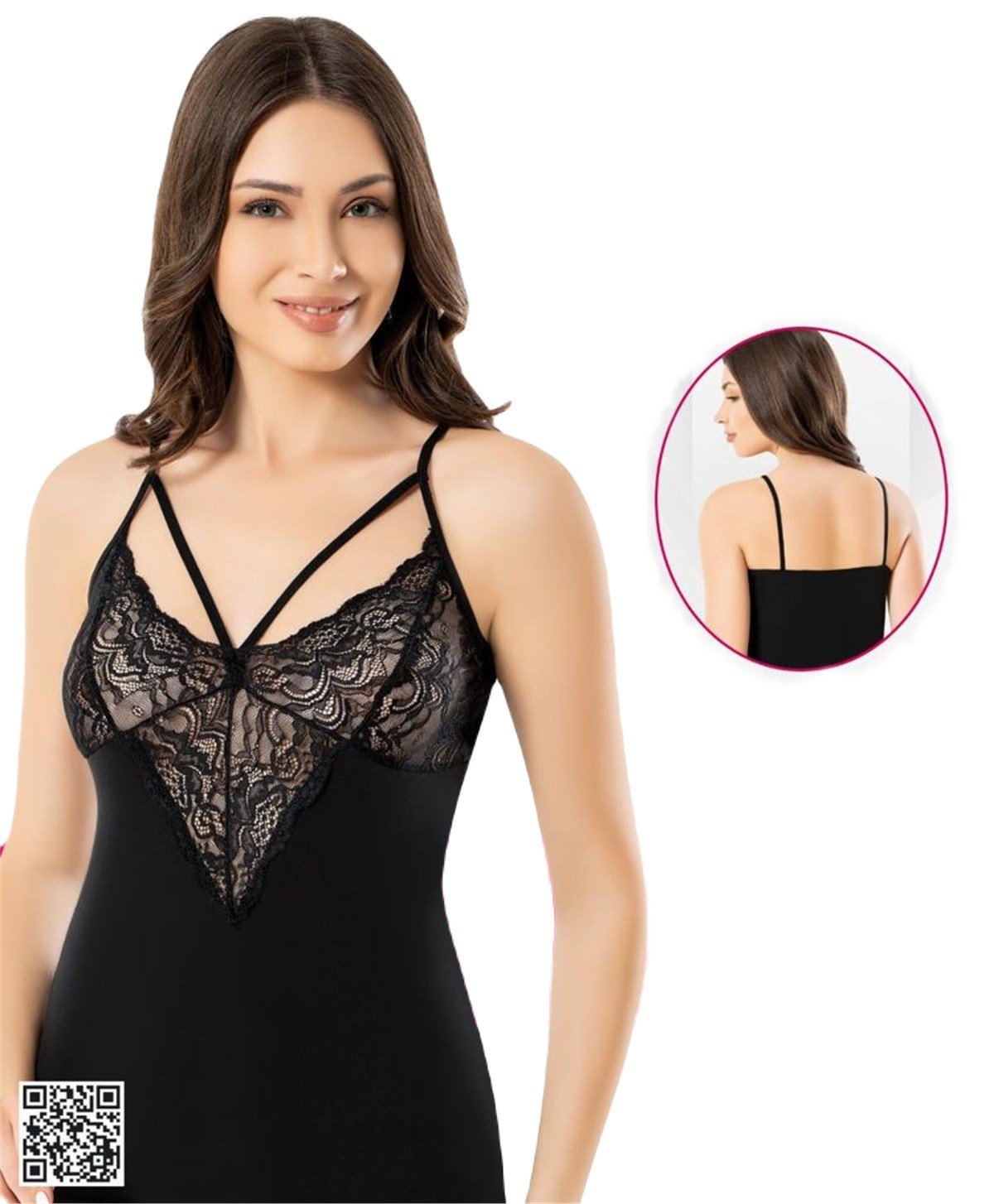 Atlet, Fanila, BodyKota 6384 Likralı Dantelli Çapraz İp Askılı Bayan Atlet