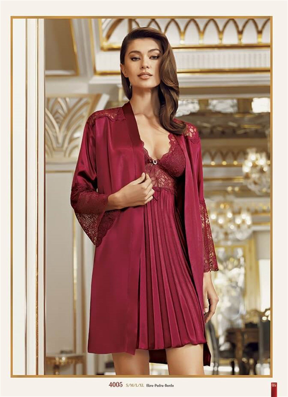 Pijama Takım & Gecelik SabahlıkPerin 4005 Saten 2'li Kısa Bayan Gecelik & Sabahlık Takım