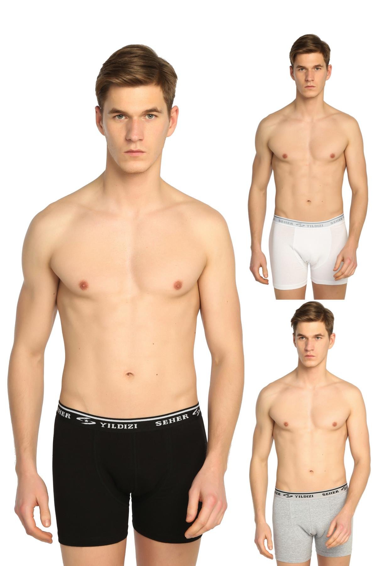 Boxer12'li Paket Seher Yıldızı Düz Renk Penye Likralı Erkek Boxer