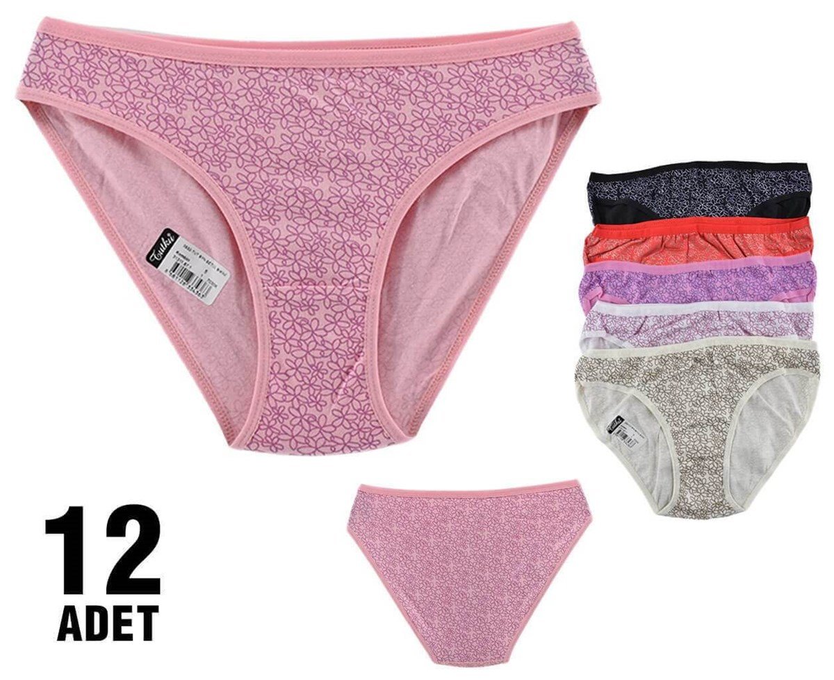Külot, String, Tanga12'li Paket Tutku 0532 Betül Desenli Bayan Elastan Bikini Külot