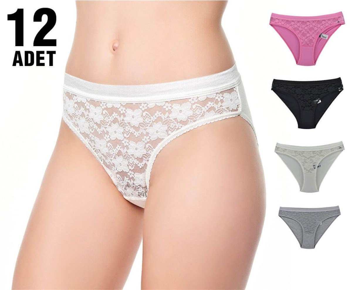 Külot, String, Tanga12'li Paket Tutku 0725 Safir Dantelli Bayan Elastan Bikini Külot