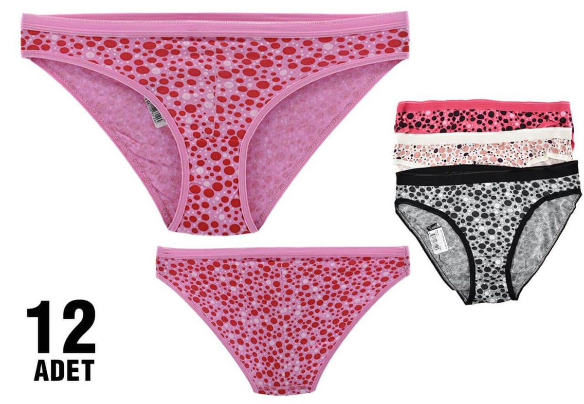 Külot, String, Tanga12'li Paket Tutku 0821 Begüm Desenli Bayan Elastan Bikini Külot