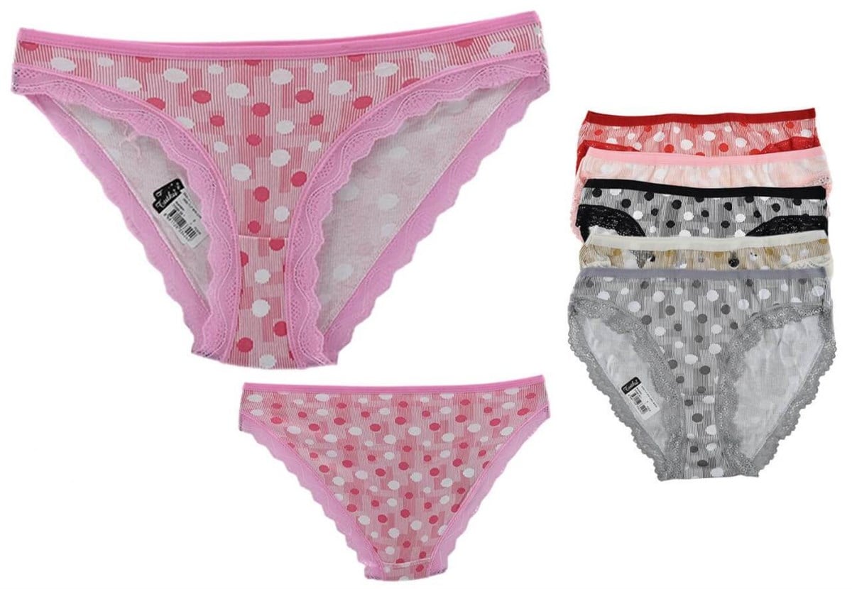Külot, String, Tanga6'lı Paket Tutku 0530 Çakıl Elastan Puantiyeli Dantelli Bayan Bikini Külot