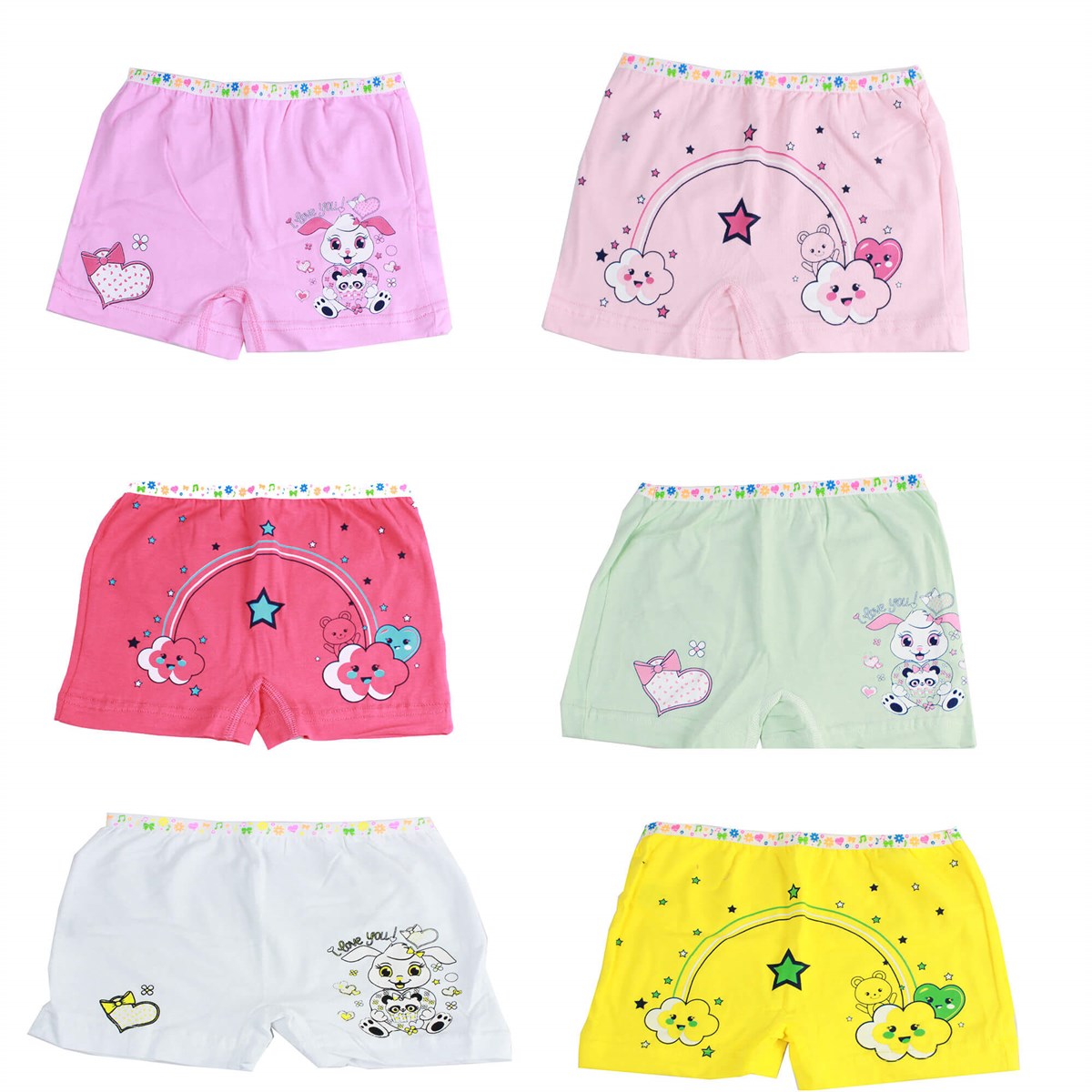 İç GiyimTutku 3'lü Paket Elastan Kız Çocuk Baskılı Külot Boxer Şort