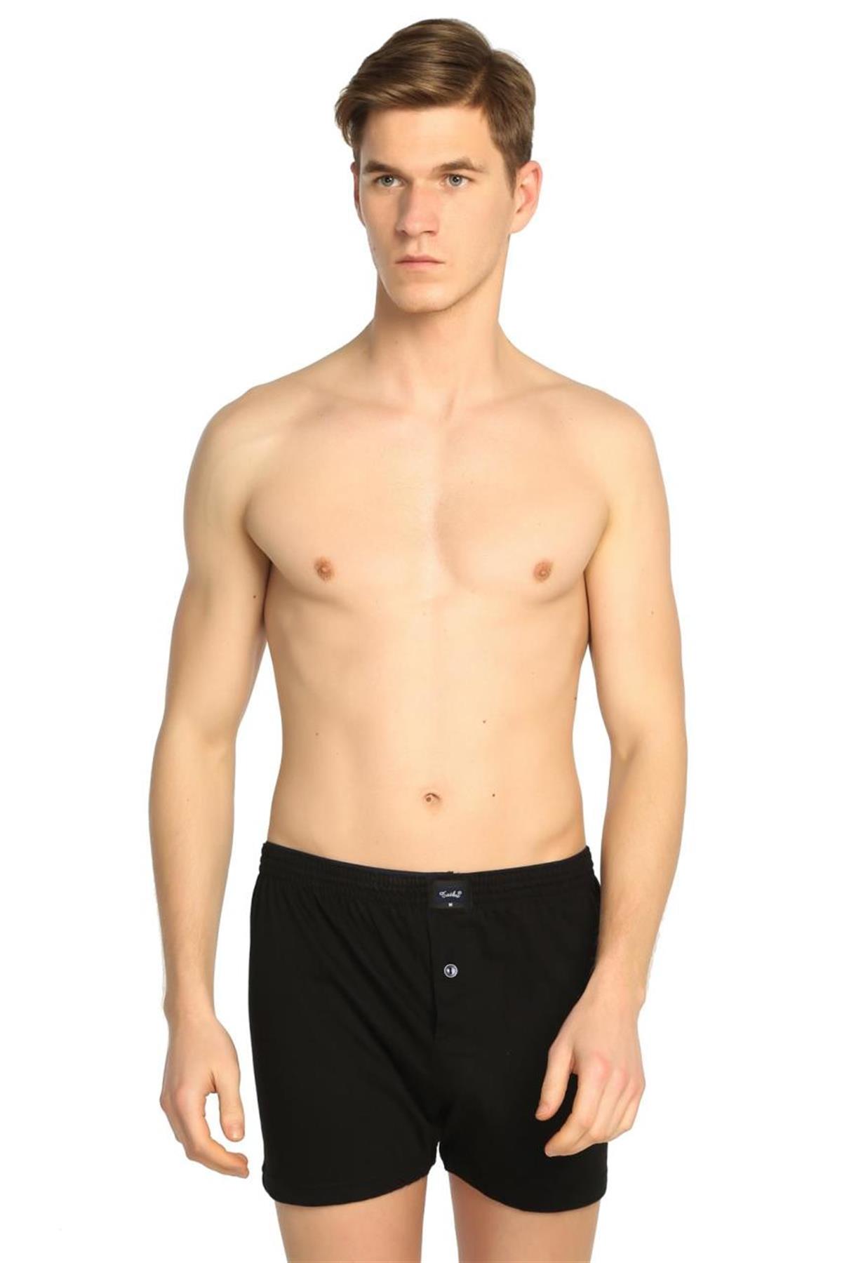 BoxerTutku Penye 12'li Paket Düğmeli Düz Erkek Boxer