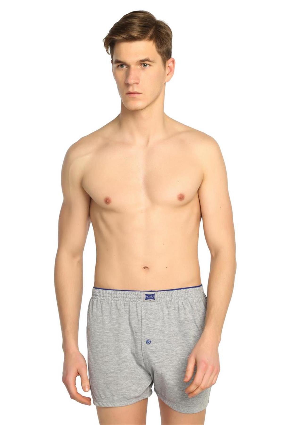 BoxerTutku Penye 12'li Paket Düğmeli Düz Erkek Boxer