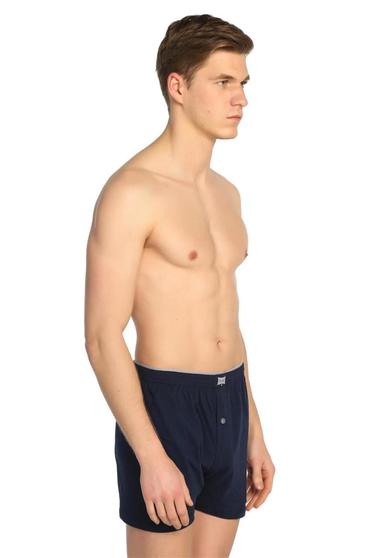 BoxerTutku Penye 12'li Paket Düğmeli Düz Erkek Boxer