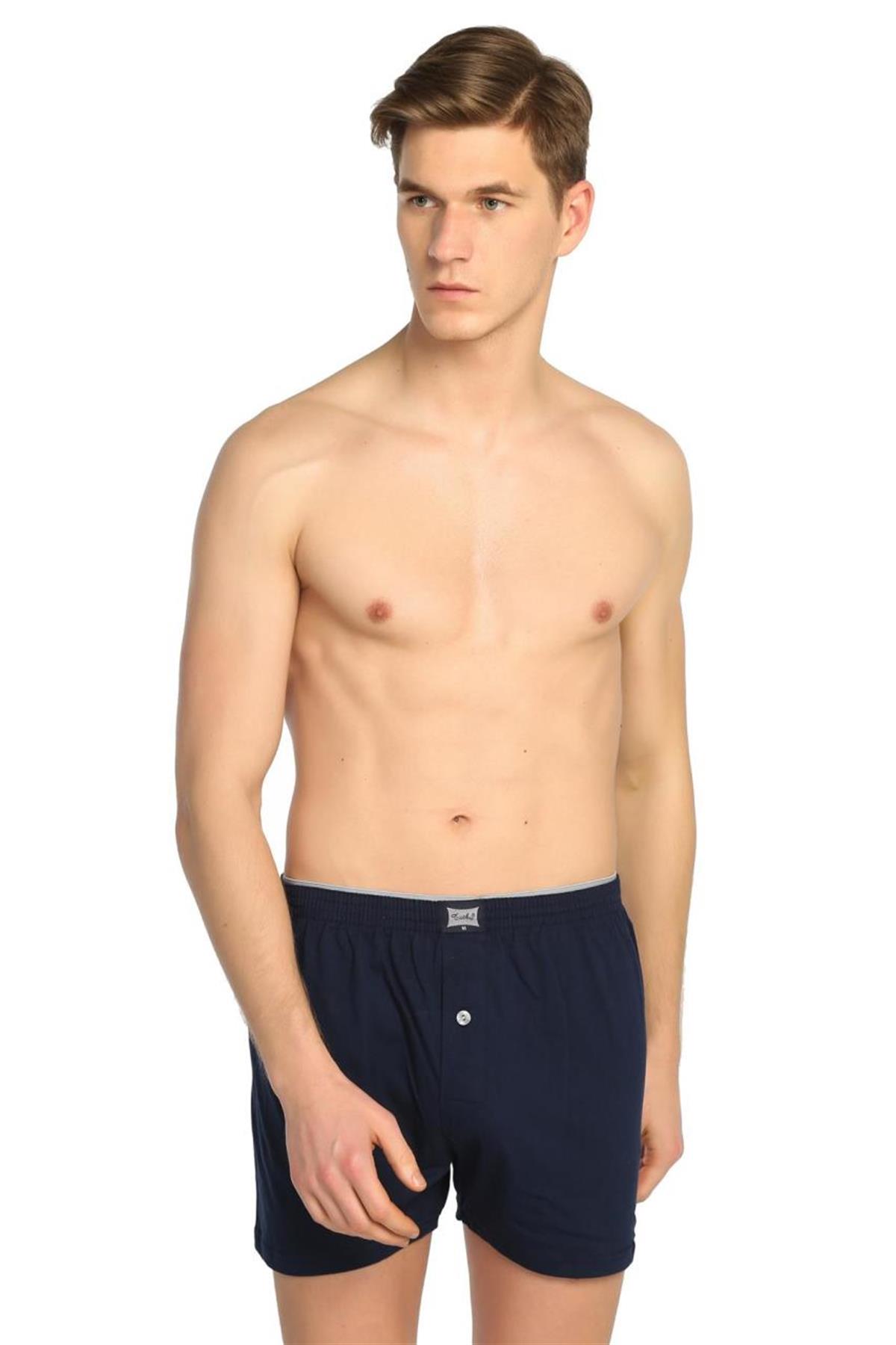 BoxerTutku Penye 12'li Paket Düğmeli Düz Erkek Boxer
