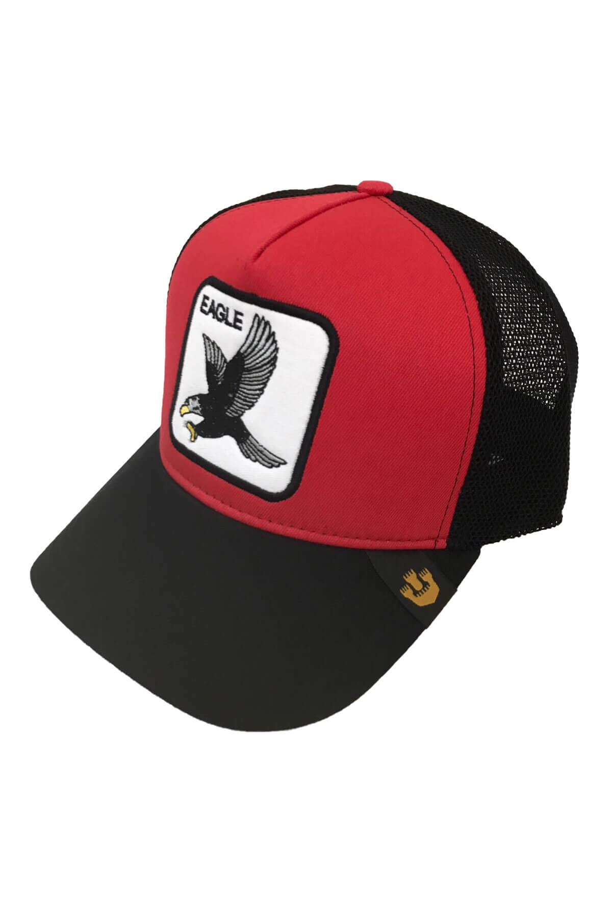 Kartal Figürlü Kırmızı Siyah Unisex Şapka