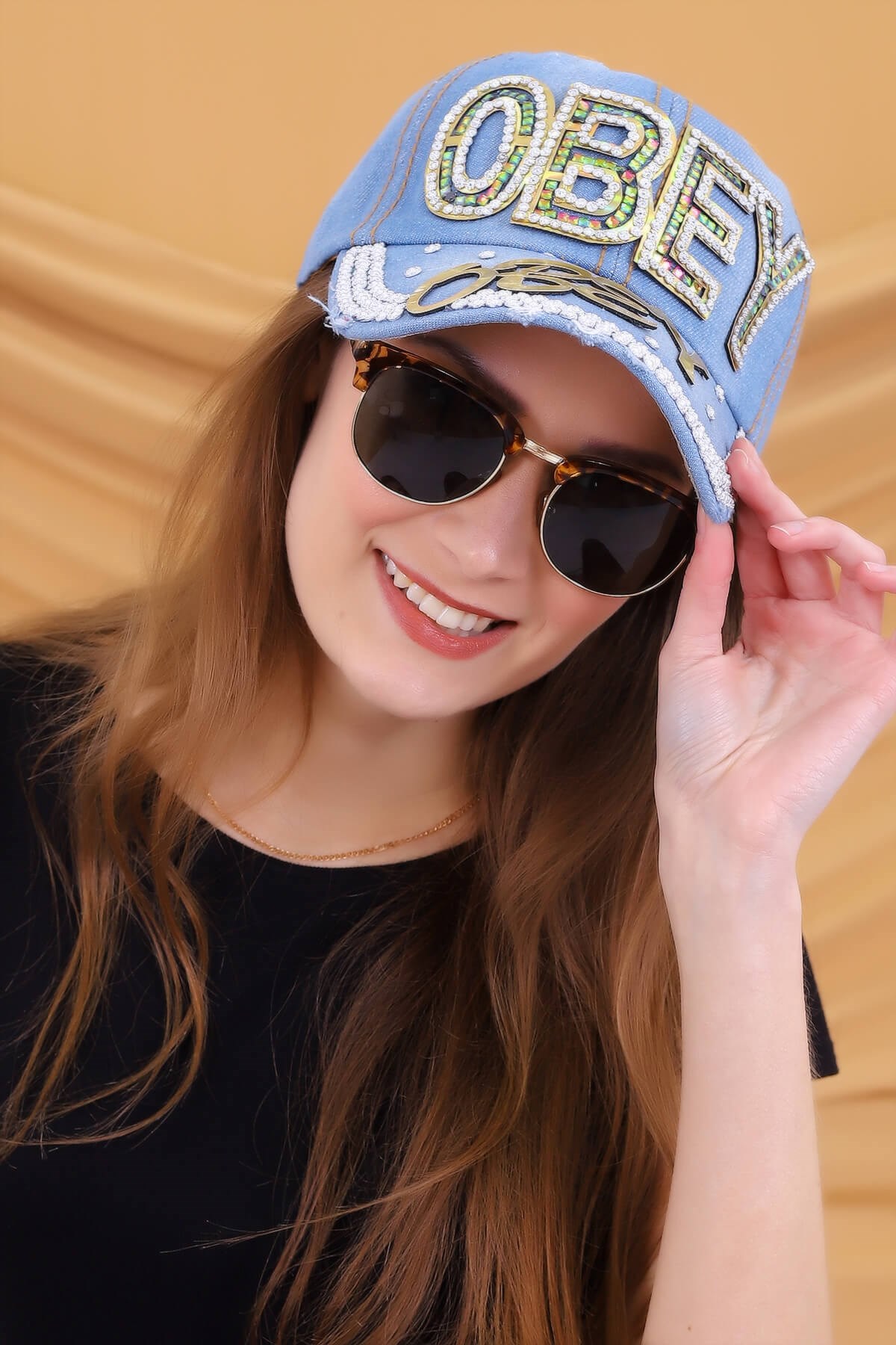 OBEY Baskı Açık Mavi Kot Şapka