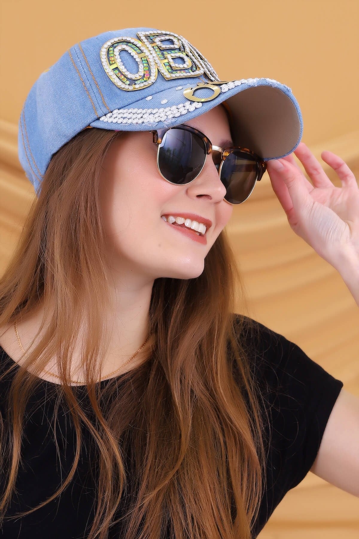 OBEY Baskı Açık Mavi Kot Şapka