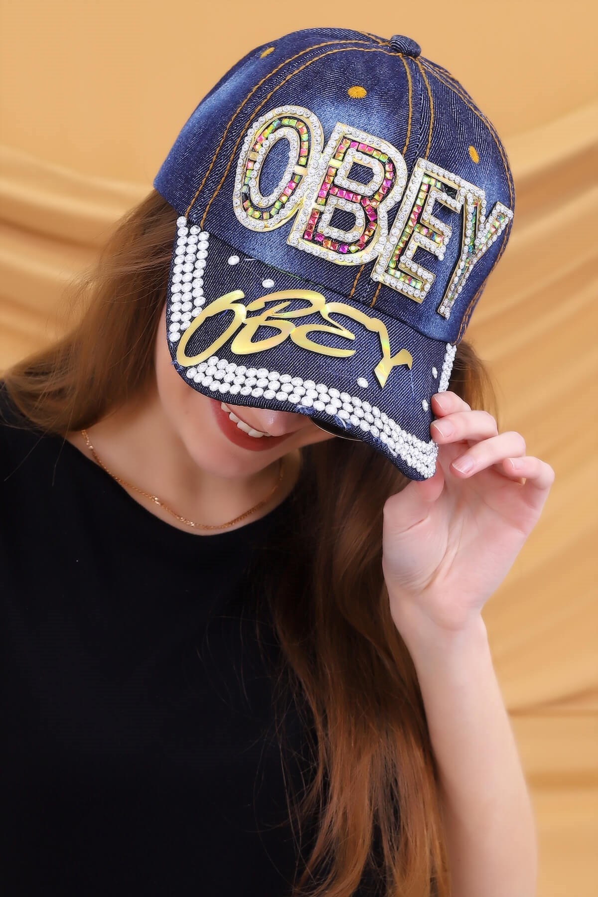 OBEY Baskı Kadın Kot Şapka