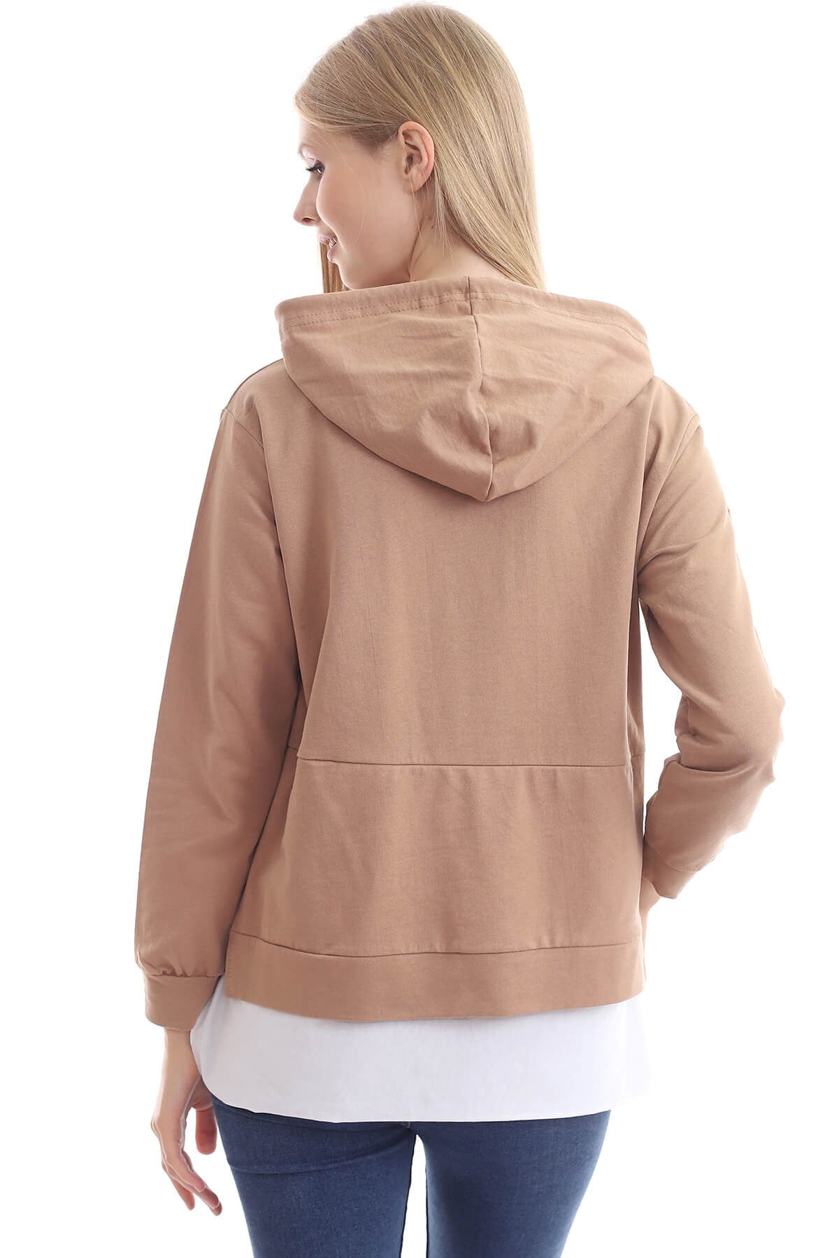 Taba Rengi Yazılı Ve Kapüşonlu Sweatshirt