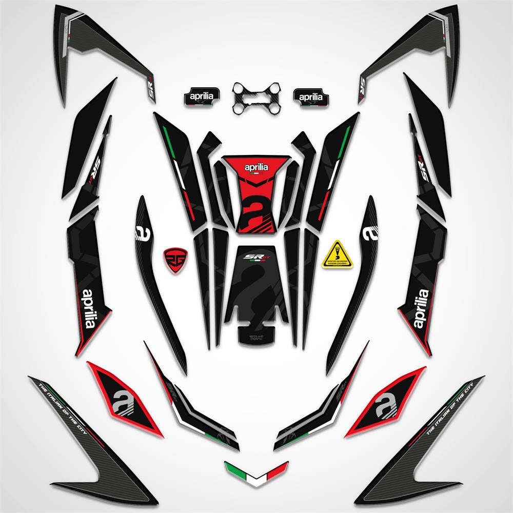 Aprilia Sr Gt 200 125 Full Siyah Kırmızı Set