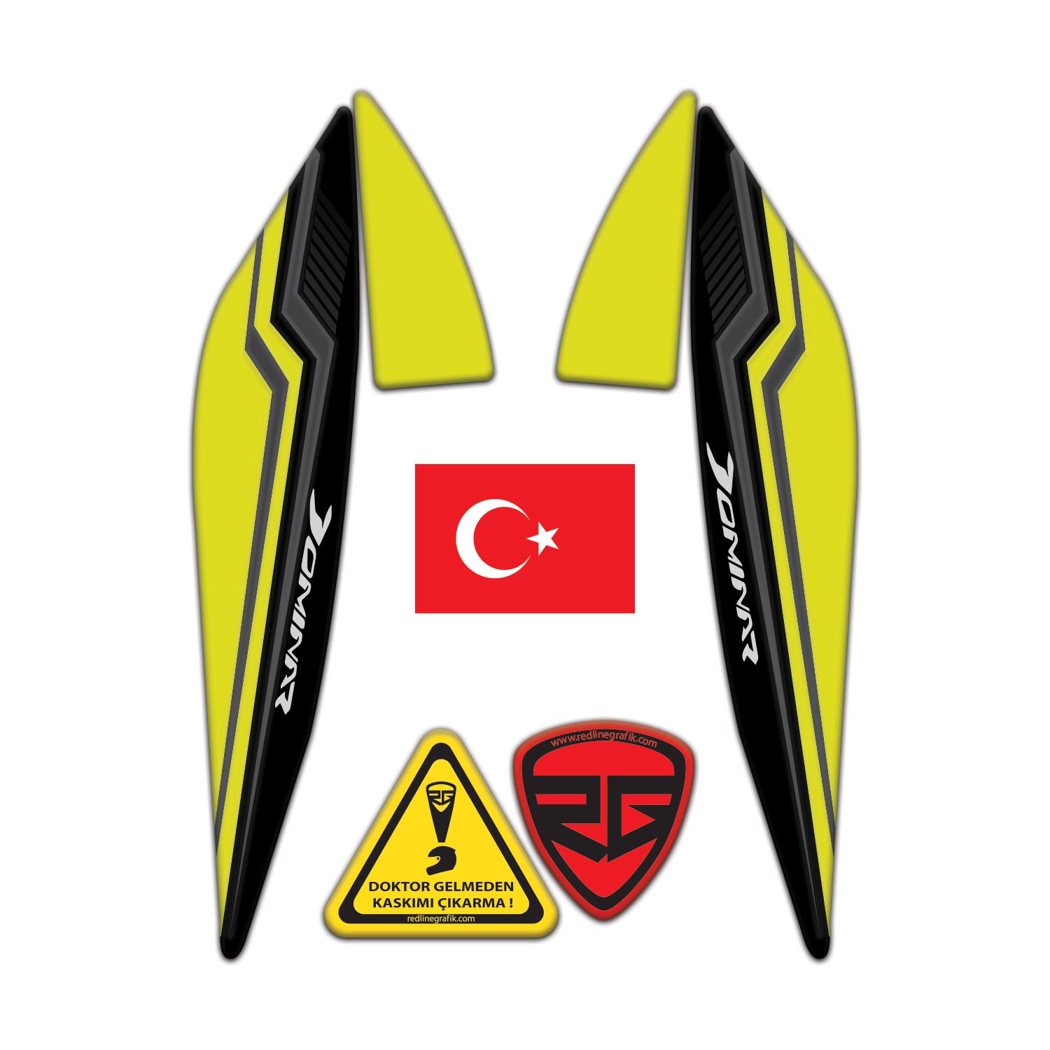 Bajaj Dominar D250 - 400 Far üstü Kafa Grenaj Sticker 4 Parça Set Siyah Sarı Redlinegrafik 