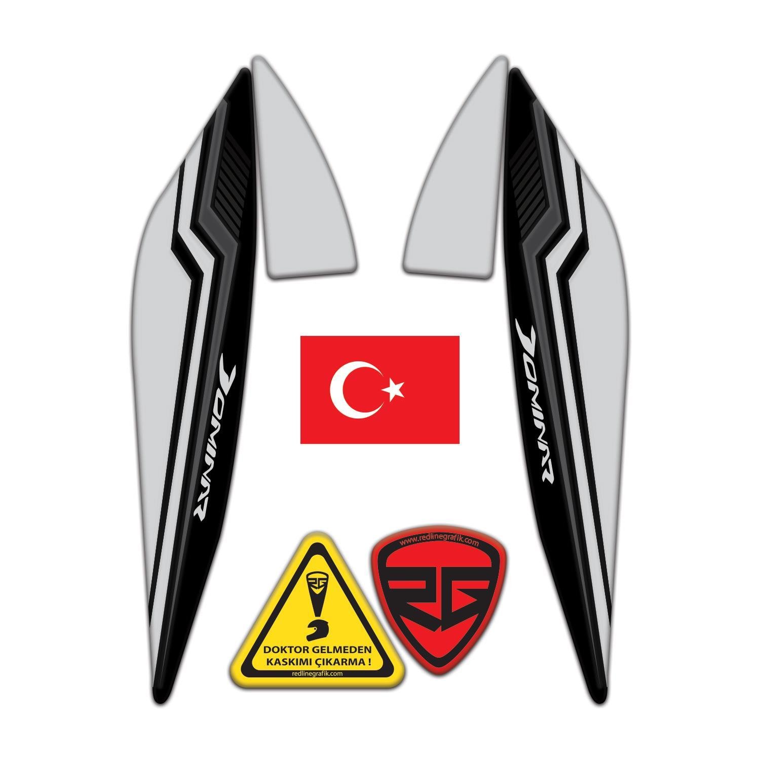 Bajaj Dominar D250 - 400 Far üstü Kafa Grenaj Sticker 4 Parça Set Siyah Gri Redlinegrafik 