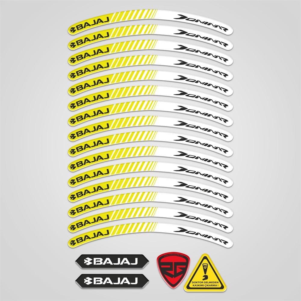 Bajaj Dominar Sarı 3D Reflektif Yansıtma Özellikli Damla Jant Şeridi 