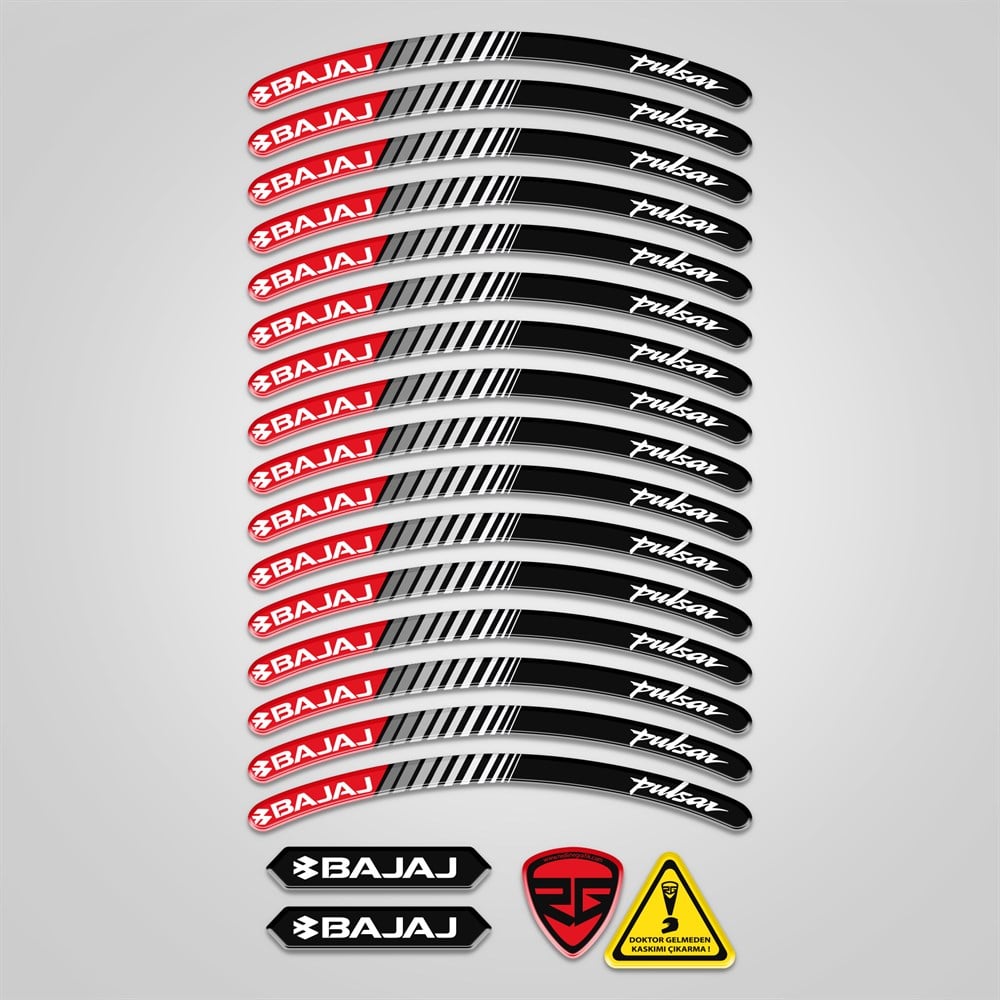Bajaj Pulsar Kırmızı 3D Reflektif Yansıtma Özellikli Damla Jant Şeridi 