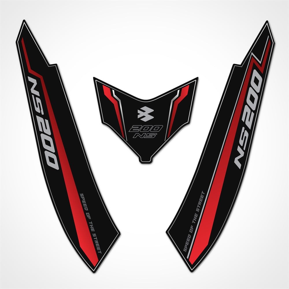 Bajaj Pulsar NS 200 Arka-Yan Kuyruk Pad Set Dark Flame Serisi Siyah-Kırmızı