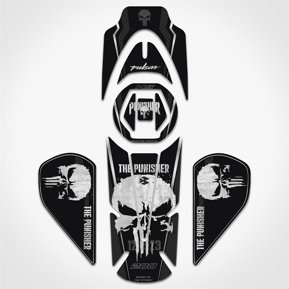 Bajaj Pulsar NS 200 Tank Pad Set Karbon Punisher Serisi Siyah-Karbon