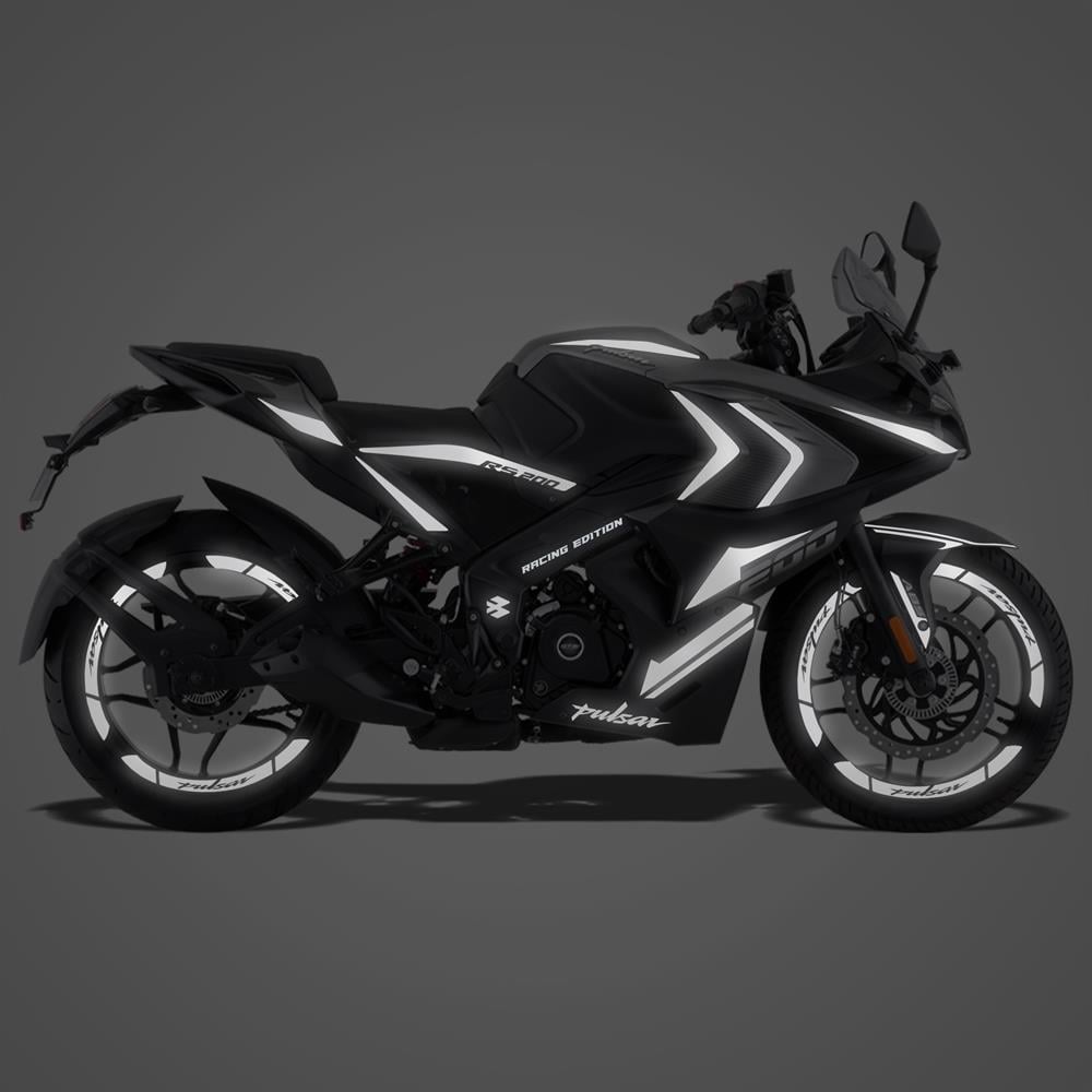 Bajaj Pulsar RS 200 Full Sticker Set Custom Reflektif Gümüş Beyaz