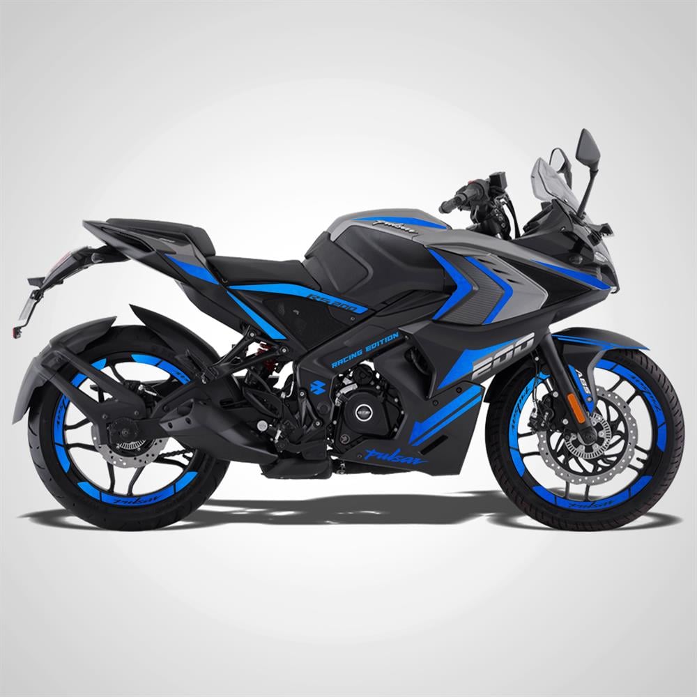 Bajaj Pulsar RS 200 Full Sticker Set Custom Neon Mavi