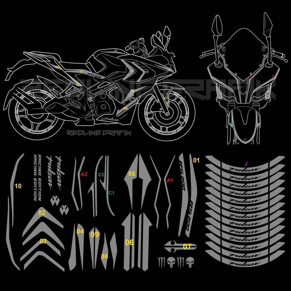 Bajaj Pulsar RS 200 Full Sticker Set Custom Kırmızı