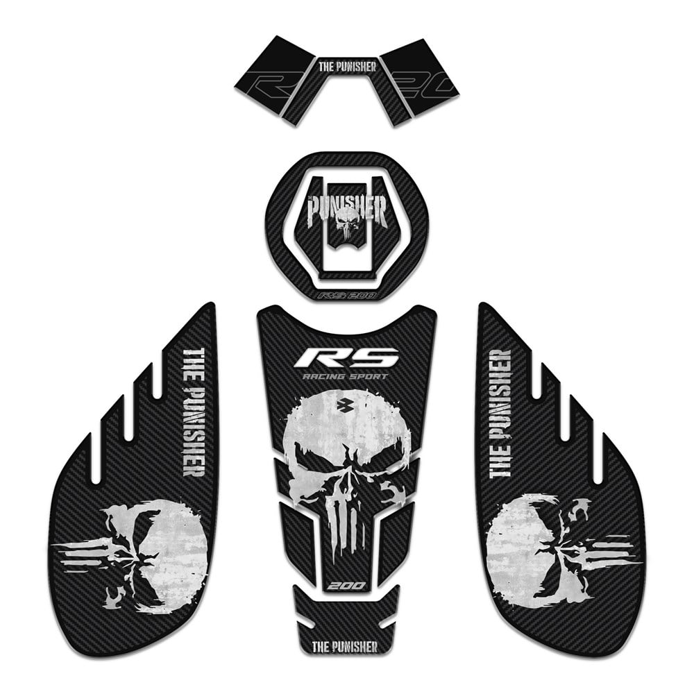 Bajaj Pulsar RS 200 Siyah Karbon Punisher Edition Gidonlu Tank Pad Set