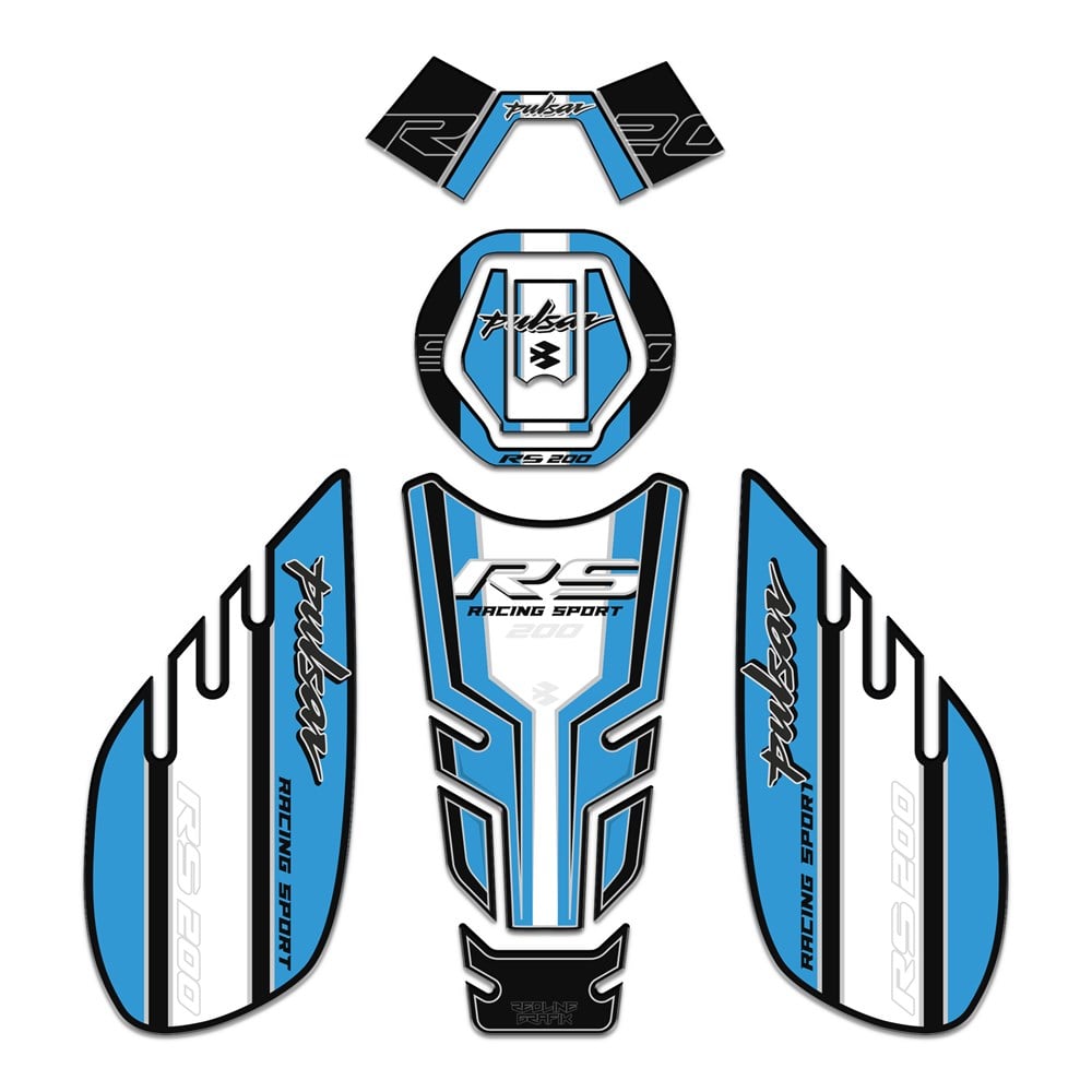 Bajaj Pulsar RS 200 Siyah Mavi Gidonlu Tank Pad Set
