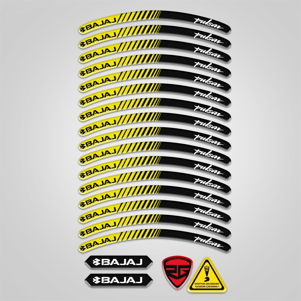 Bajaj Pulsar Sarı 3D Reflektif Yansıtma Özellikli Damla Jant Şeridi 