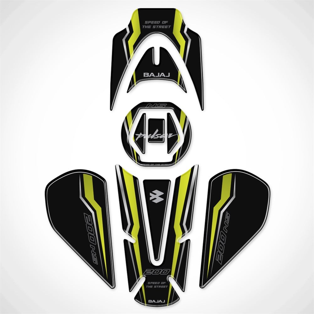 Bajaj Pulsar Tank Pad Midnight Serisi Siyah-Neon Sarı
