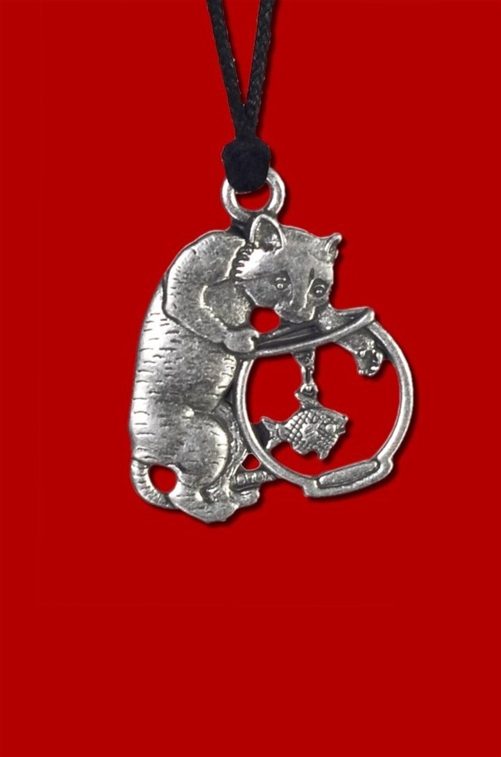 Balık Yakalayan Kedi Figürlü Kolye